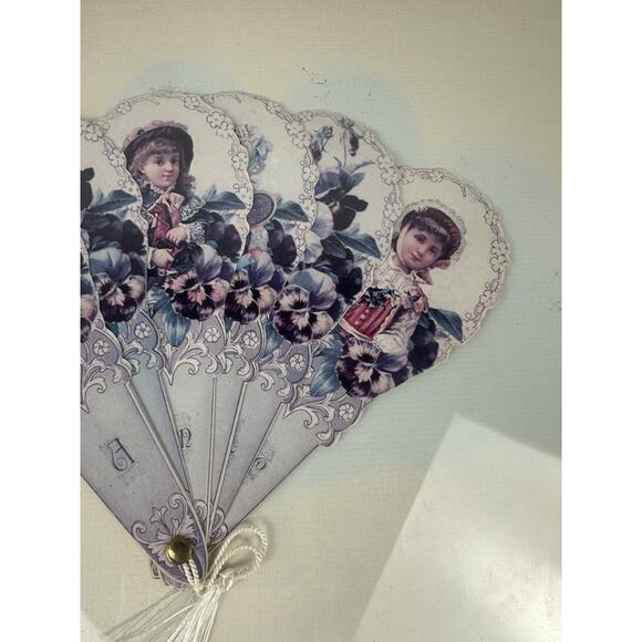 Gold Framed Victorian Girls Paper Fan Greeting Card by Old Print Factory Reprod. - Picture 4 of 9